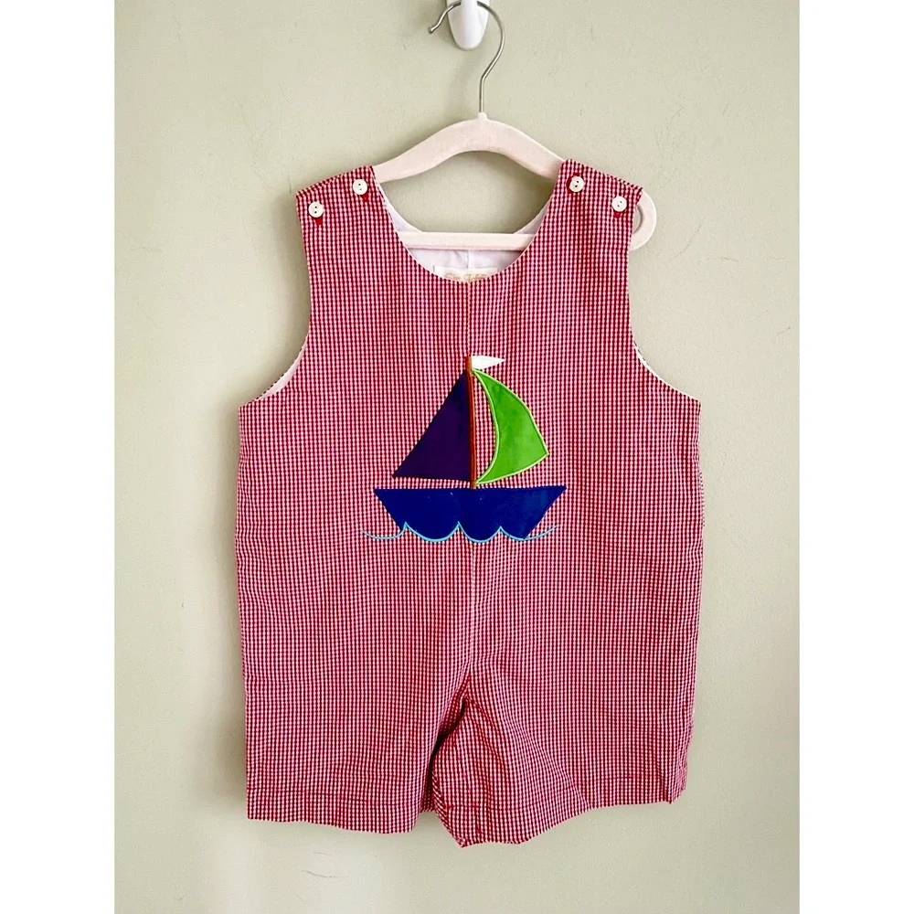 Sir John by Rosalina red gingham boys summer suit with sailboats